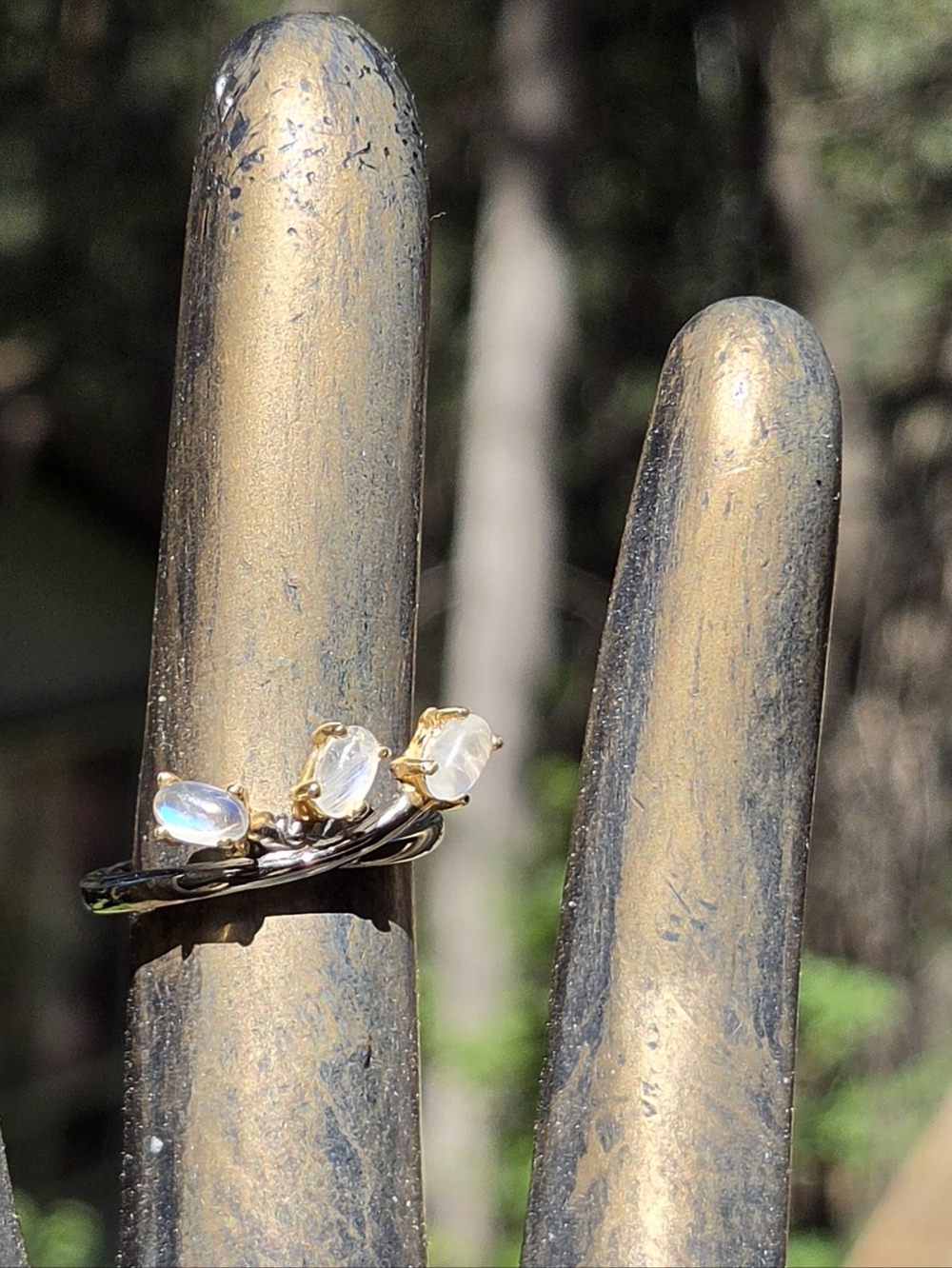 Moonstone Sterling Rhodium & Gold Ring Sz7 - Picture 5 of 9